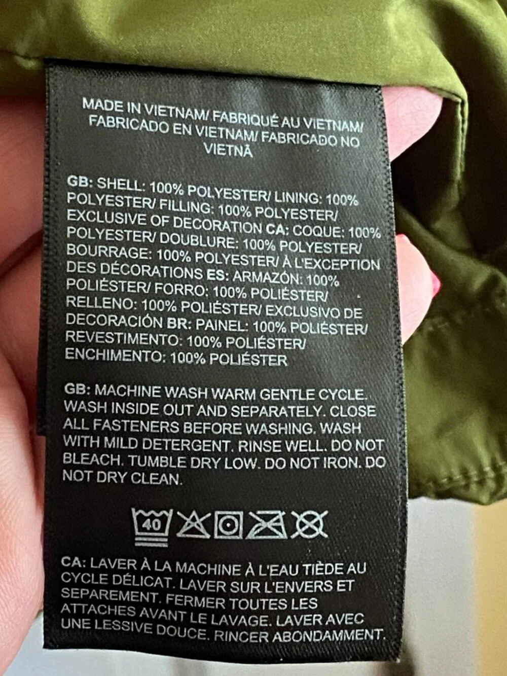 The North Face Men’s Large Olive Green Quilted Insulated Jacket Asymmetrical Zip